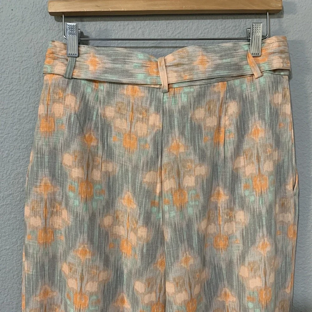 Zara New Flowy High Waist Wide Leg‎ Printed Pants with Self Belt Size L 8372/115